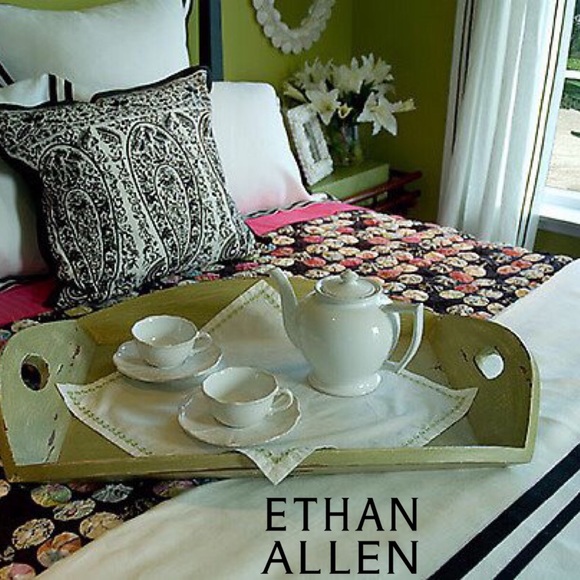 Ethan Allen Paisley with Black Embroidered Pillow